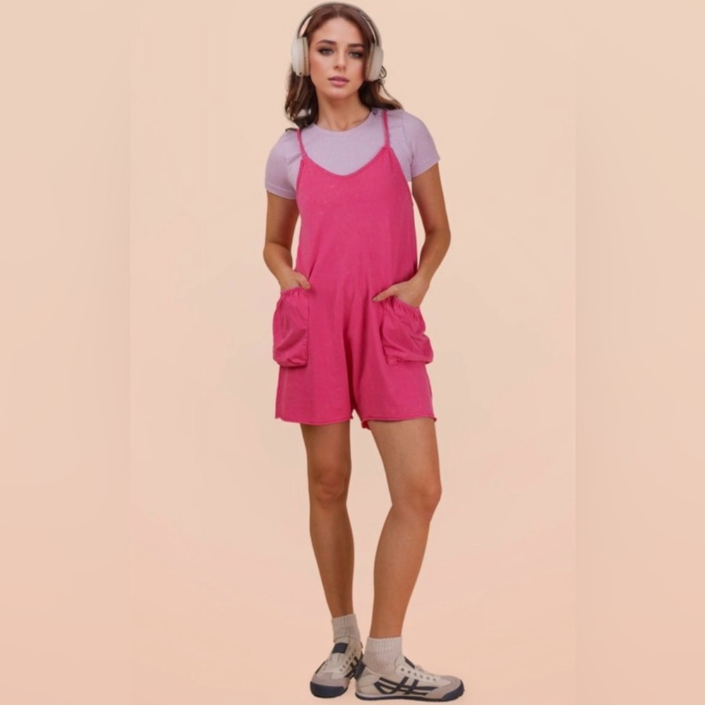 Pink mineral wash Sleeveless Romper